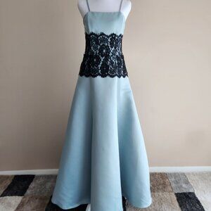 Jessica McClintock Mint Green Satin Formal Dress Black Lace Waist Size 10